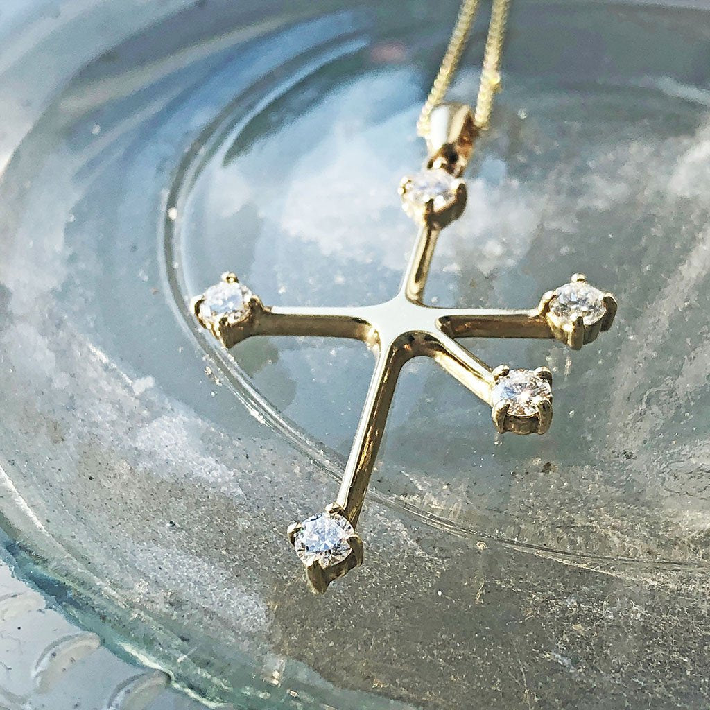 White Diamond and Yellow Gold Southern Cross Pendant