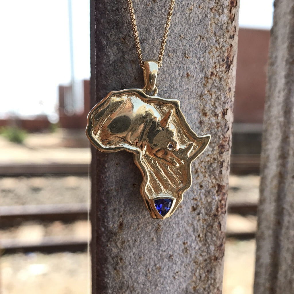 Africa Rhino Gold Pendant