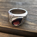 Pear Cut Garnet, Diamond and White Gold Ring