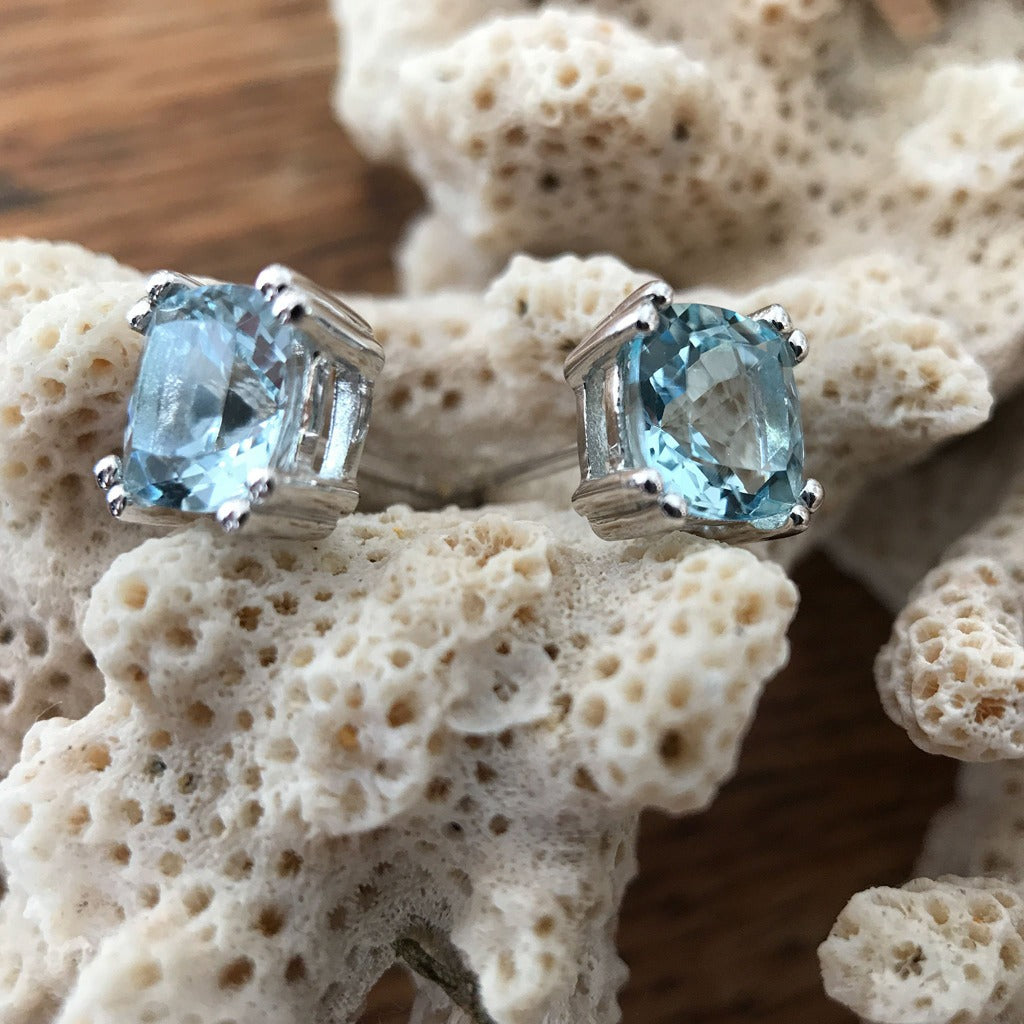 Cushion Cut Aquamarine Studs