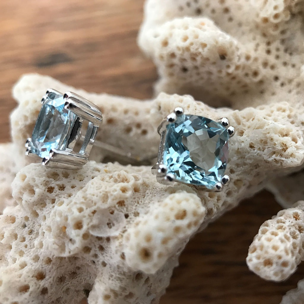 Cushion Cut Aquamarine Studs