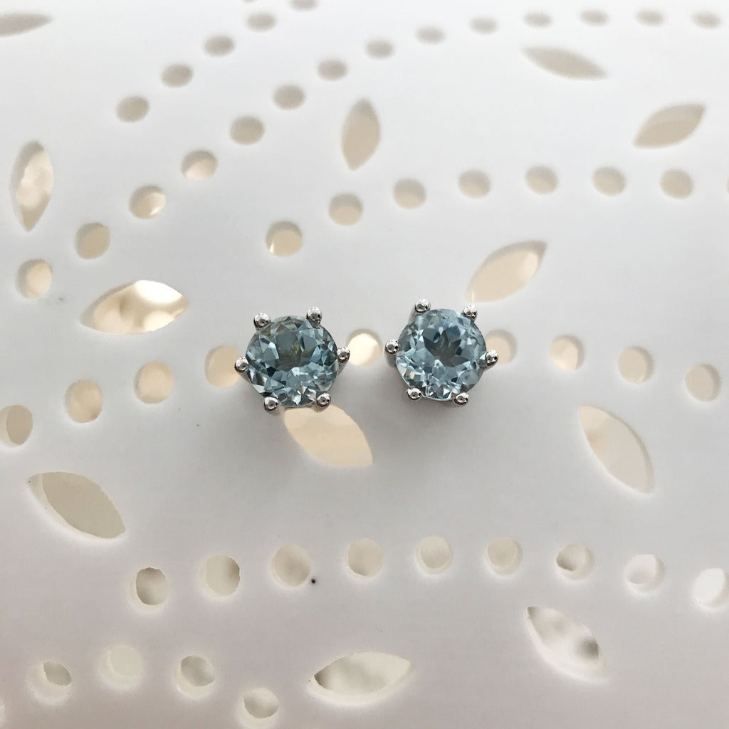 Aquamarine and White Gold Studs