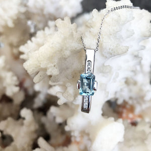 Octagonal Cut Aquamarine and Diamond pendant with Chain