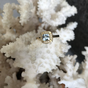 Cushion Cut Aquamarine, Diamond and Gold Ring