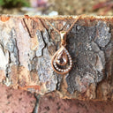Pear cut Morganite, Diamond and Rose Gold Drop Pendant and Chain