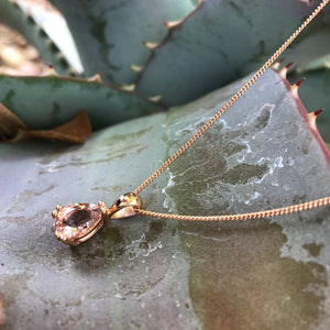 Pear cut morganite and rose gold pendant and chain