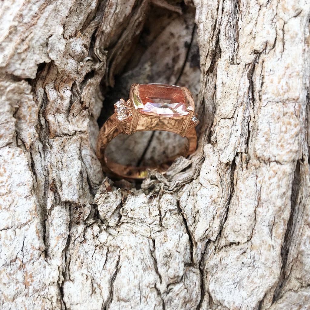 Cushion Cut Morganite, Diamond and Rose Gold Ring