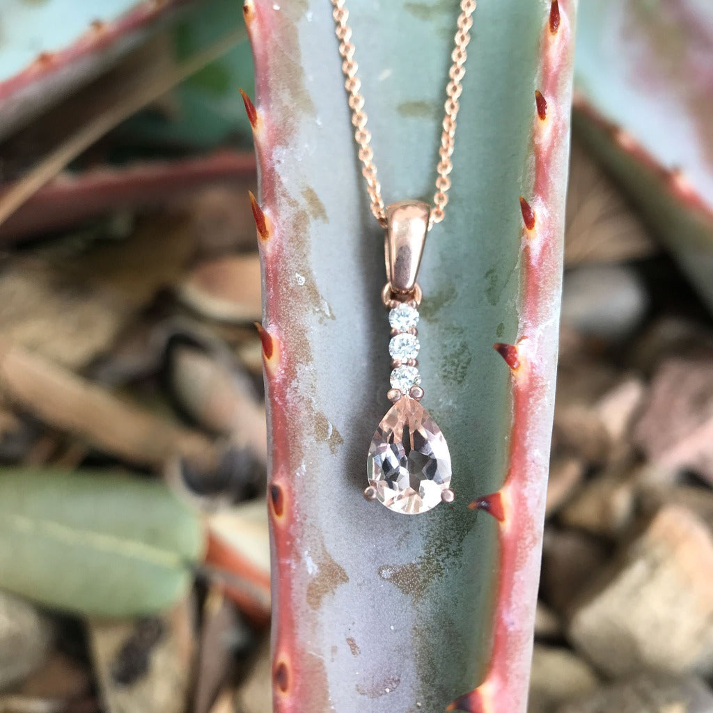 Pear Cut Morganite, Diamond and Rose Gold Pendant