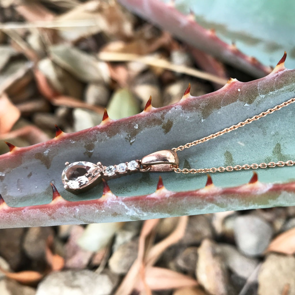 Pear Cut Morganite, Diamond and Rose Gold Pendant