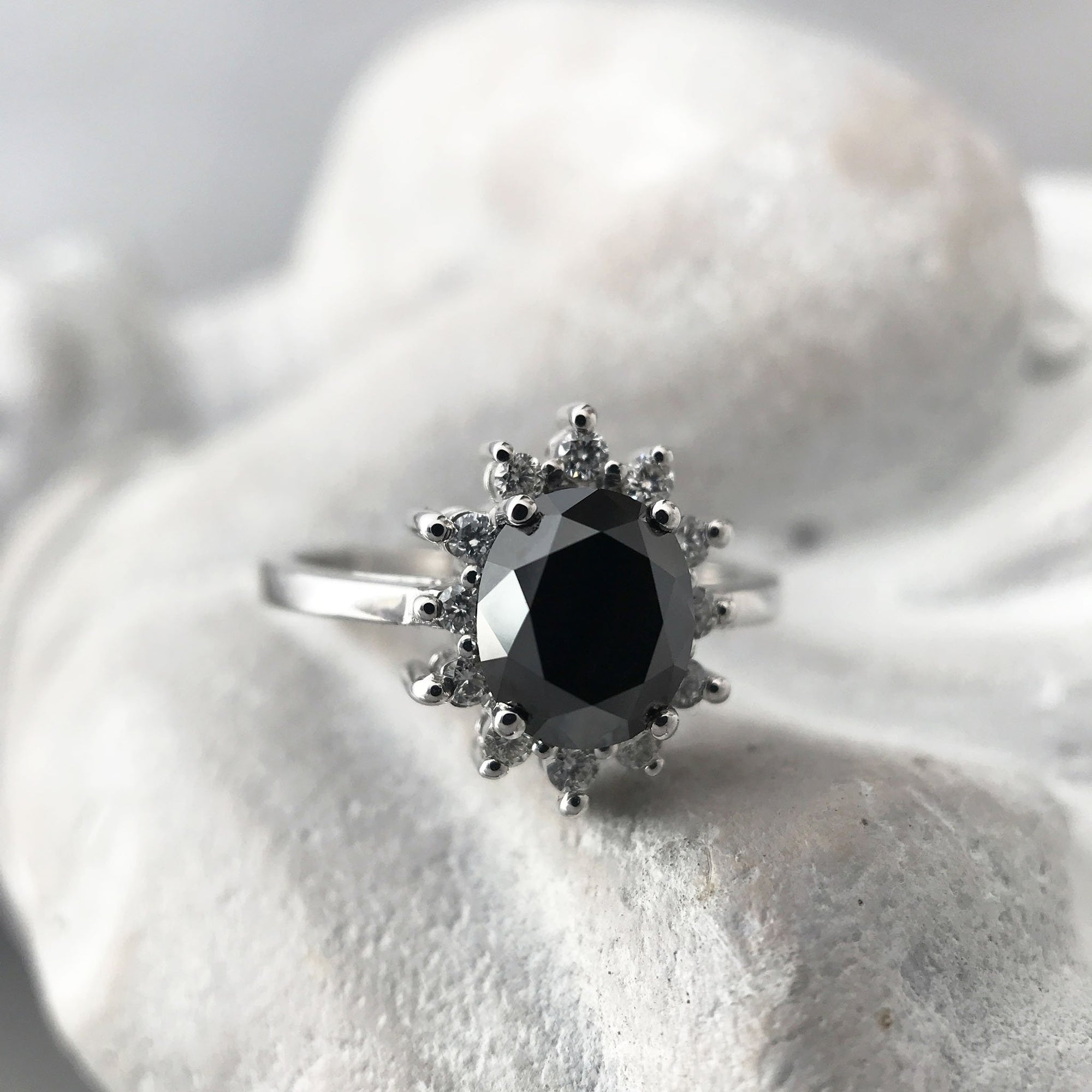 Oval Cut Black Diamond Ring