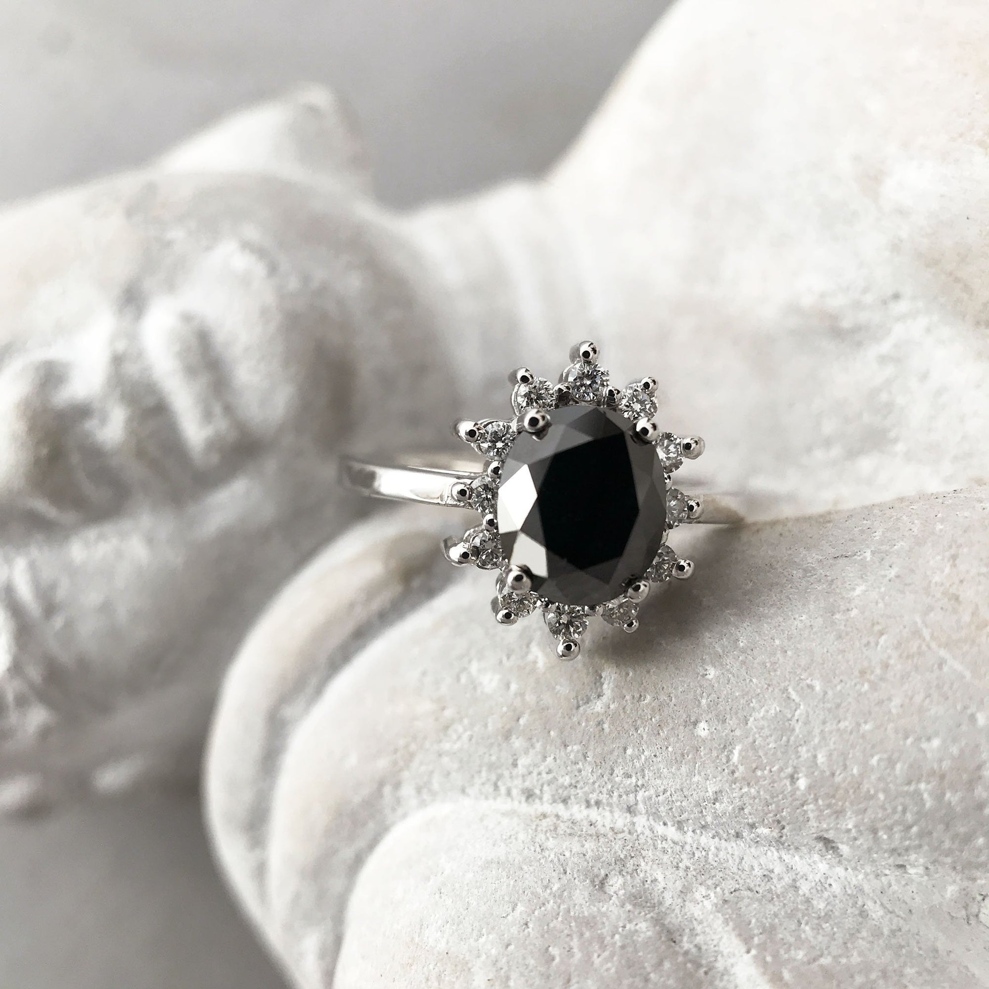 Oval Cut Black Diamond Ring