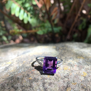 Split Shank Emerald Cut Amethyst Ring