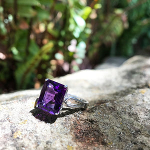 Split Shank Emerald Cut Amethyst Ring