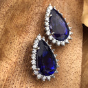 Pear Cut Tanzanite Diamond Halo Earrings