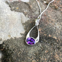 Oval Cut Amethyst Drop Pendant and Chain