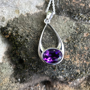 Oval Cut Amethyst Drop Pendant and Chain