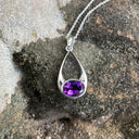 Oval Cut Amethyst Drop Pendant and Chain