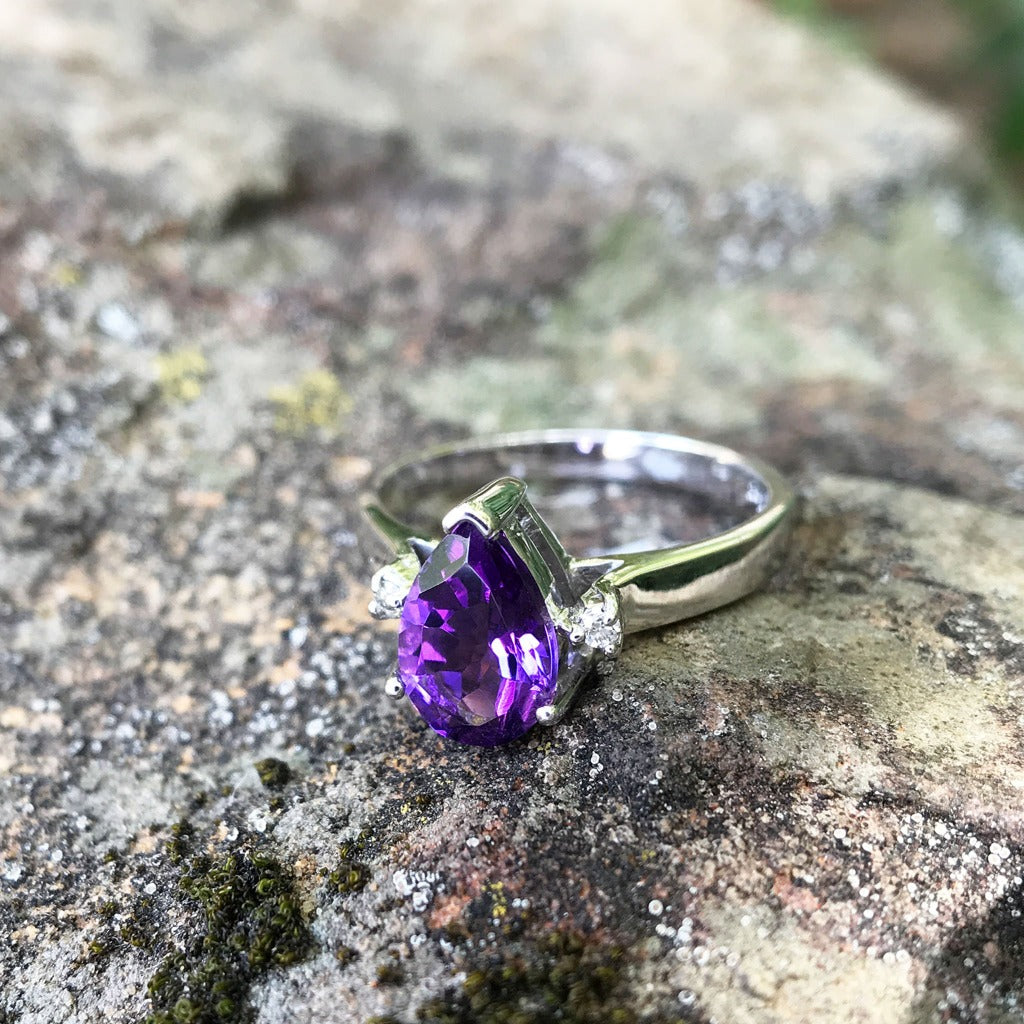 Pear Cut Amethyst Ring with Diamond Accents
