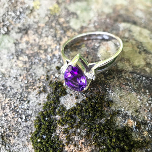 Pear Cut Amethyst Ring with Diamond Accents