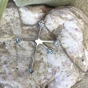 Blue Topaz and White Gold Southern Cross Pendant 