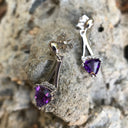 Trilliant Cut Amethyst and White Gold Drop Earrings with Diamond Accents