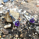 Trilliant Cut Amethyst and White Gold Drop Earrings with Diamond Accents