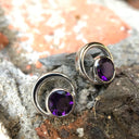 Round Cut Tube Set Amethyst earrings