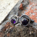Round Cut Tube Set Amethyst earrings