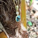 Blue Topaz, Diamond and Gold Pendant and Chain
