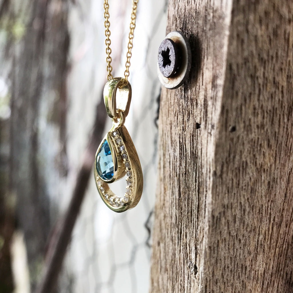 Sparkling Water Droplet Topaz and Diamond Pendant