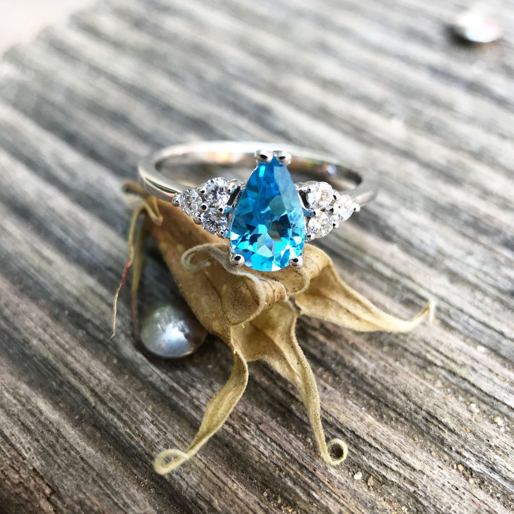 Pear Cut Topaz Ring with Diamond Trilogy Accents