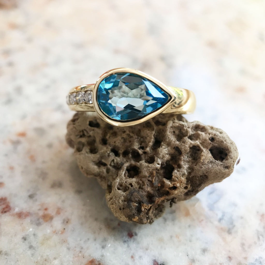 Pear Cut Topaz with Diamond Pavé Band Accent Ring