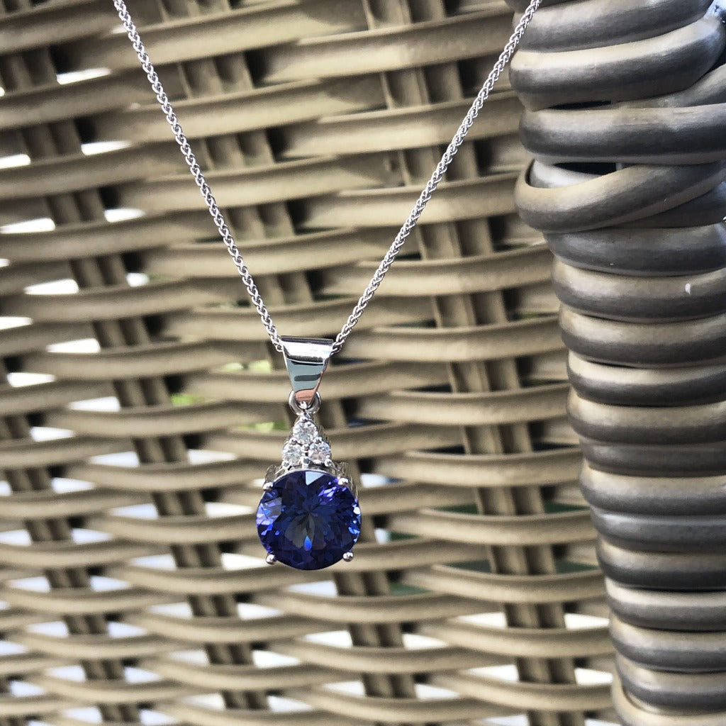 Handcrafted Tanzanite with Trilogy Diamond Accent Pendant