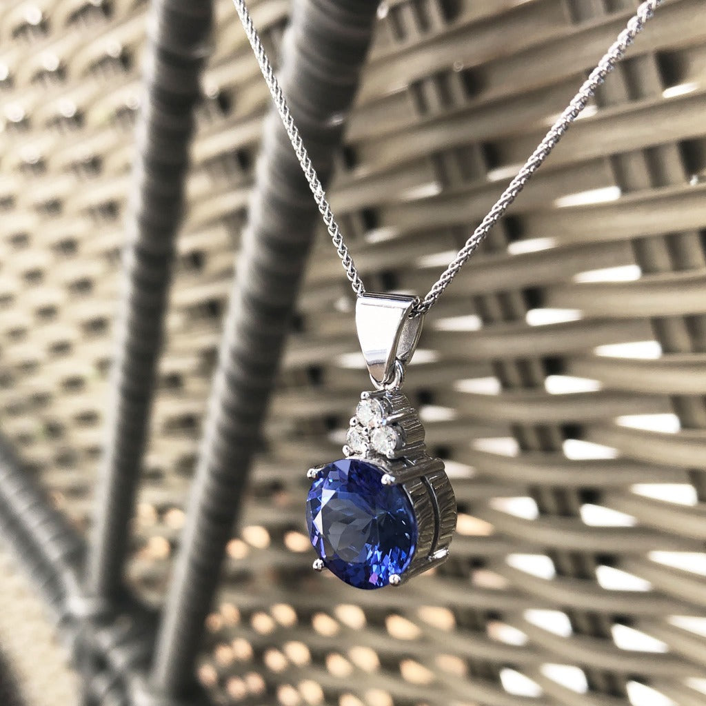 Handcrafted Tanzanite with Trilogy Diamond Accent Pendant