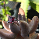 Solitaire Rhodolite Garnet Cushion Cut Ring