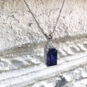Emerald Cut Tanzanite with Trilogy Accent Diamond Pendant