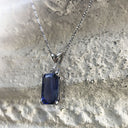 Emerald Cut Tanzanite with Trilogy Accent Diamond Pendant