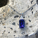 Emerald Cut Tanzanite with Trilogy Accent Diamond Pendant