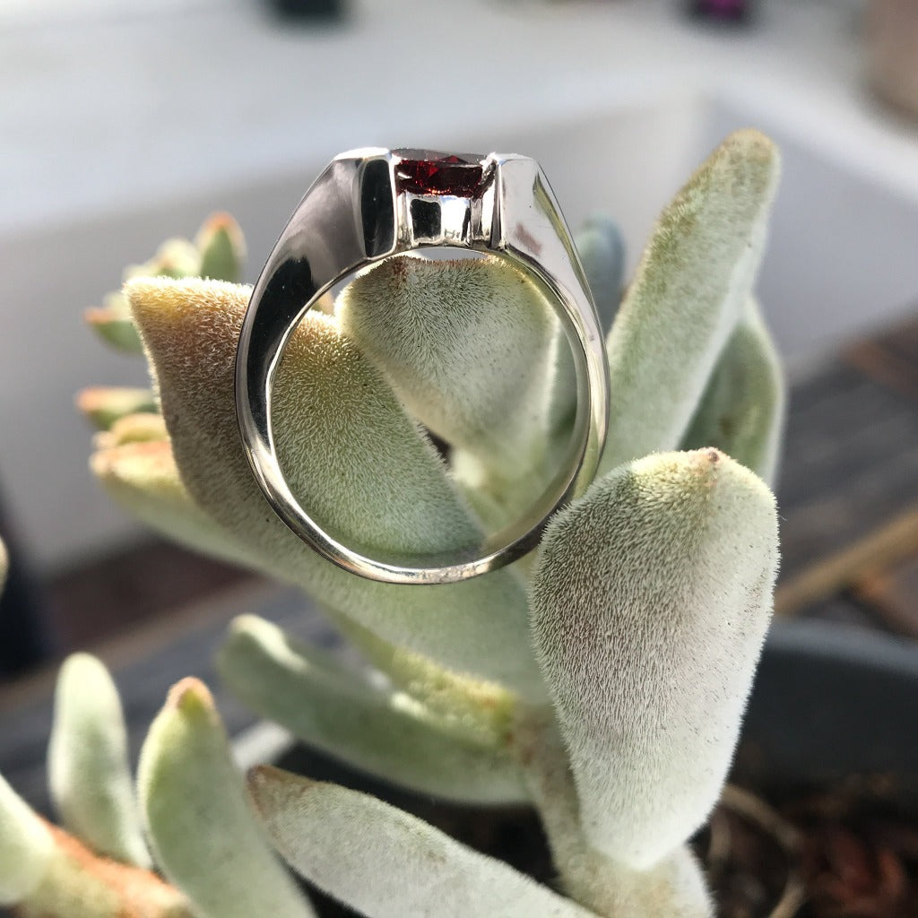  Trilliant Cut Garnet with Twisted White Gold Band