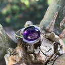 Horizontally Set Oval Cut Amethyst and White Gold Ring