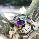 Horizontally Set Oval Cut Amethyst and White Gold Ring