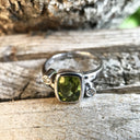 Cushion Cut Peridot Ring with Tube Set Diamond Accents
