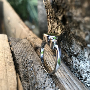 Cushion Cut Peridot Ring with Tube Set Diamond Accents