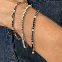 Black and Double White Accent Diamond Tennis Bracelet