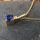 Handcrafted Cushion Cut Tanzanite Yellow Gold Pendant with Diamond Bale Detail