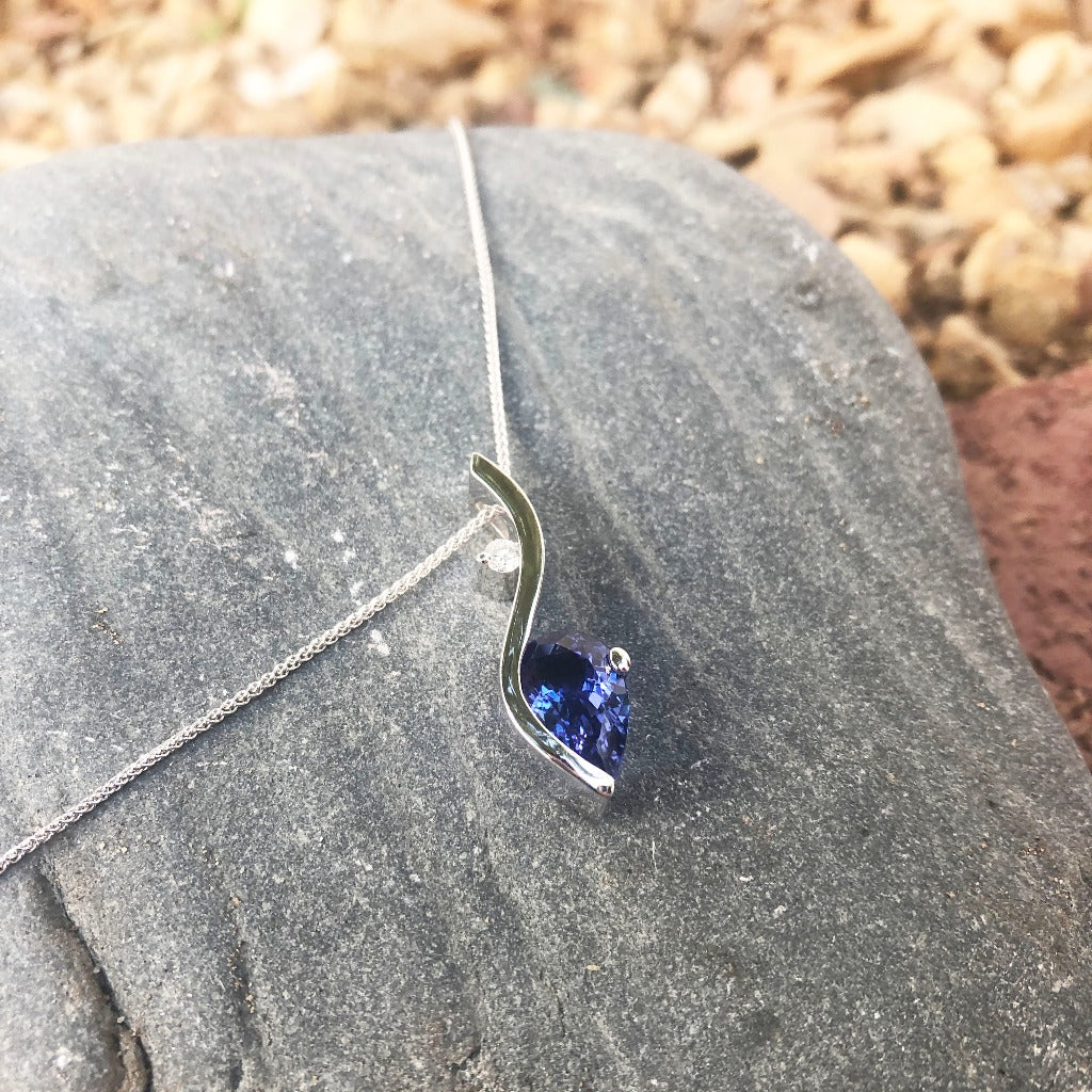 Pear Cut Tanzanite and Diamond Wave Pendant