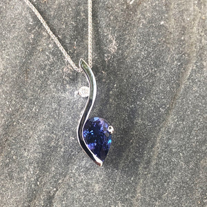 Pear Cut Tanzanite and Diamond Wave Pendant