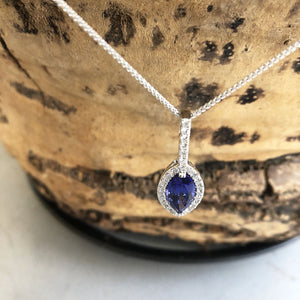 Marquise-Cut Tanzanite, Diamond Halo and Pavé Bale Pendant