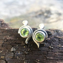 Peridot Studs With White Gold Bead and Curve Detailing
