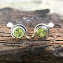 Peridot Studs With White Gold Bead and Curve Detailing